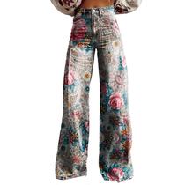 Calças Palazzo LUFHBEHB femininas com estampa floral boho de cintura alta
