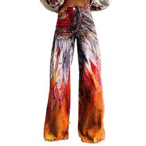 Calças Palazzo LUFHBEHB femininas com estampa floral boho de cintura alta