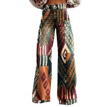 Calças Palazzo LUFHBEHB femininas com estampa floral boho de cintura alta