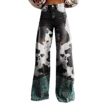 Calças Palazzo LUFHBEHB femininas com estampa floral boho de cintura alta