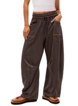 Calças Palazzo Yanekop Baggy Wide Leg Drawstring Coffee S