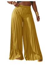 Calças plissadas Palazzo de perna larga SOLY HUX para mulheres amarelas