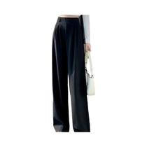 Calças Pretas De Cintura Alta E Perna Larga Estilo Coreano Para Mulheres, Moda De Escritório, Calças Calças Pretas De Cintura Alta E Perna Larga Estilo Coreano Para Mulheres, Moda De Escritório, Calças
