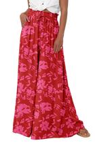 Calças PRETTYGARDEN 2025 Palazzo Pantalona Cintura Alta Vermelha XL Calças PRETTYGARDEN 2025 Palazzo Pantalona Cintura Alta Vermelha XL
