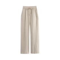 Calças Retas Femininas de Cintura Alta com Bolsos e Cordões - Estilo Chique Calças Retas Femininas de Cintura Alta com Bolsos e Cordões - Estilo Chique