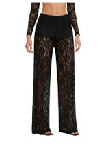 Calças RoseSeek Y2K de renda floral transparente através da perna reta Calças RoseSeek Y2K de renda floral transparente através da perna reta