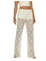 Calças RoseSeek Y2K de renda floral transparente através da perna reta Calças RoseSeek Y2K de renda floral transparente através da perna reta