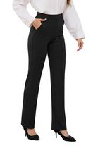 Calças sociais de ioga SOOWOT para mulheres com pernas retas pretas L Calças sociais de ioga SOOWOT para mulheres com pernas retas pretas L