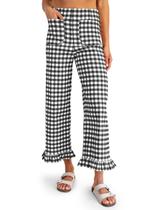Calças Tankaneo Gingham, de verão, casuais, com babados, bainha feminina Calças Tankaneo Gingham, de verão, casuais, com babados, bainha feminina