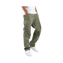 Calças Táticas Masculinas Com Grandes Bolsos, Cintura Elástica, 100% Algodão, Casuais Para Trabalho