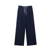 Calças Vintage Femininas De Perna Larga Com Cintura Dupla, Zíper E Cordão, Estilo Casual Streetwear