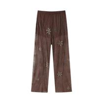 Calças Vintage Femininas Em Marrom Com Lantejoulas, Cintura Elástica, Calças Retas Para Festa De Calças Vintage Femininas Em Marrom Com Lantejoulas, Cintura Elástica, Calças Retas Para Festa De