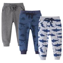 Calças WAWLAUDP para meninos com cordão, elástico, algodão, pacote com 3 unidades