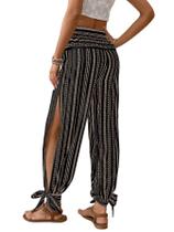 Calças WDIRARA Boho de cintura alta com bainha dividida Harem Yoga Calças WDIRARA Boho de cintura alta com bainha dividida Harem Yoga