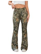 Calças WDIRARA Snakeskin High Waist Flare Bell Bottom Green Calças WDIRARA Snakeskin High Waist Flare Bell Bottom Green