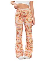 Calças WDIRARA Snakeskin High Waist Flare Bell Bottom Orange Calças WDIRARA Snakeskin High Waist Flare Bell Bottom Orange