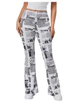 Calças WDIRARA Snakeskin High Waist Flare Bell Bottom pretas Calças WDIRARA Snakeskin High Waist Flare Bell Bottom pretas