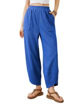Calças Xiaoxuemeng, folgadas, pernas largas, femininas, cintura elástica, azul, XS