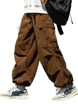 Calças ZAFUL Flat Pocket Parachute para homens e mulheres em veludo cotelê