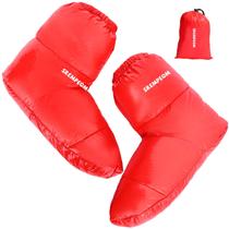 Calcetines ultraligeros y cálidos para camping con plumas rojos