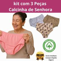 Calcinha Algodão Senhora KT 3 Unidades Cintura Alta Classica Calcinha Algodão Senhora KT 3 Unidades Cintura Alta Classica