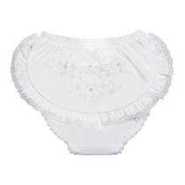 Calcinha Bebê Batizado Branca Bordada Floral Papilloo