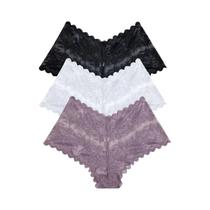 Calcinha Boyshort De Renda De Cintura Baixa Conjunto De 3 Roupas Íntimas Florais Para Mulheres