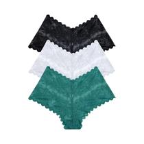 Calcinha Boyshort De Renda De Cintura Baixa Conjunto De 3 Roupas Íntimas Florais Para Mulheres