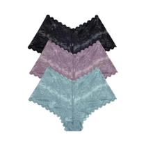 Calcinha Boyshort De Renda De Cintura Baixa Conjunto De 3 Roupas Íntimas Florais Para Mulheres