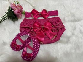 Calcinha Bunda Rica Bebê + Sapatinho + Faixa Cabeça com laço Tapa Fralda Bebe Roupa Infantil Menina
