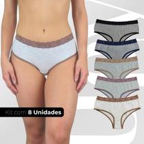 Calcinha Cintura Alta Algodão Feminina Conforto Kit 8 Und Calcinha Cintura Alta Algodão Feminina Conforto Kit 8 Und