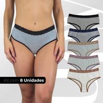Calcinha Cintura Alta Algodão Feminina Conforto Kit 8 Und