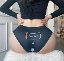 Calcinha Cosplay Charge USB Preta Sexy Roupa Intima Feminina