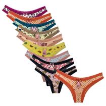 Calcinha de Algodão Tanga Elástico de Rendinha Kit 10 Un Estampadas Atacado Calcinha de Algodão Tanga Elástico de Rendinha Kit 10 Un Estampadas Atacado