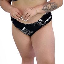 Calcinha de Biquíni Cintura Alta com Franzido Lateral Folhagem Preto Branco Calcinha de Biquíni Cintura Alta com Franzido Lateral Folhagem Preto Branco