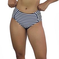 Calcinha de Biquíni Cintura Alta com Franzido Lateral Listras Calcinha de Biquíni Cintura Alta com Franzido Lateral Listras