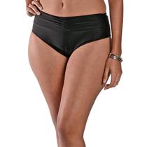 Calcinha de Biquíni Cintura Alta com Franzido no Cós Preto