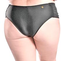 Calcinha de Biquíni Plus Size Cintura Alta com Franzido Lateral Preto