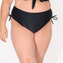 Calcinha de Biquíni Plus Size Detalhe Lateral Fio Dental Duplo Preto