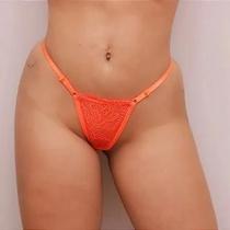 Calcinha de Renda com Strass e Fio Neon Laranja Calcinha de Renda com Strass e Fio Neon Laranja