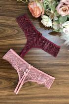 Calcinha de Renda /Fio dental com laço -JMartins - Feminino Adulto -Cor Rose - Tamanho P