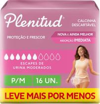 Calcinha Descartável Pós Parto e Incontinência Plenitud Feminina Tam PM 16 Unid