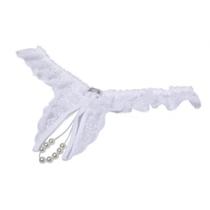 Calcinha em Fio Renda com Fenda Frontal e Perolas Branca