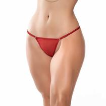 Calcinha em Tule vermelho Fio dental detalhes e letras Douradas frase "Me fode" - YAFFA