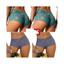 Calcinha Feminina De Renda Floral 4 Peças Respirável Oca Cuecas Sexy Lingerie Feminina