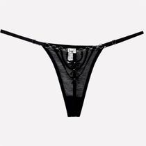 Calcinha Fio Dental com Transparência e Tiras - Tinindo - Preto