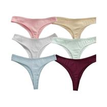 Calcinha Fio Dental De Algodão Sexy Feminina Conjunto De 6 Cuecas Tanga Lingerie De Cor Sólida