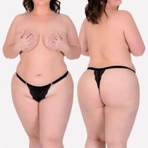 Calcinha Fio Dental em Renda Plus Size - Ingrata - Preto