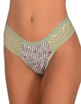 Calcinha Fio Dental Estampada Renda Lateral Conforto Elegante Moda Intima Lingerie