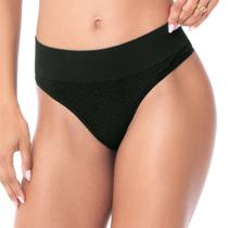 Calcinha Fio Dental Jacquard sem Costura Preto Calcinha Fio Dental Jacquard sem Costura Preto